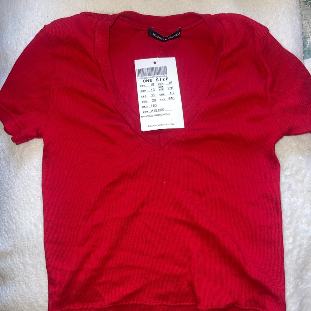 brandy melville red cropped v-neck tshirt